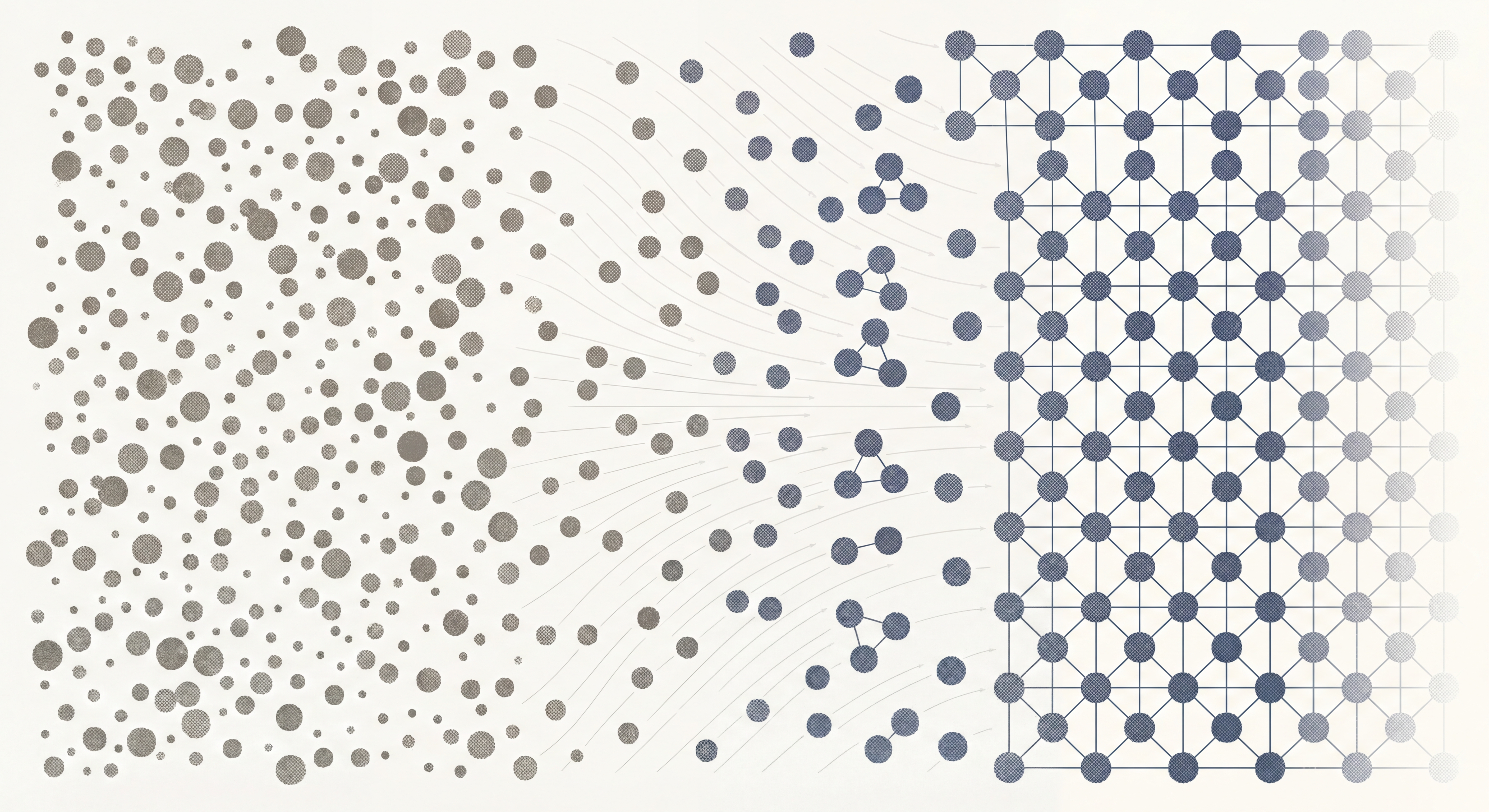 Scattered halftone particles organizing through a gradient field into a periodic crystal lattice